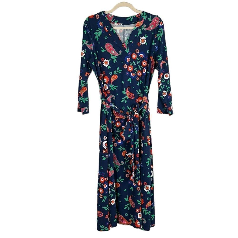 NWT Croft & Barrow Women’s Navy Floral‎ Midi Dress Tie Waist, Size M